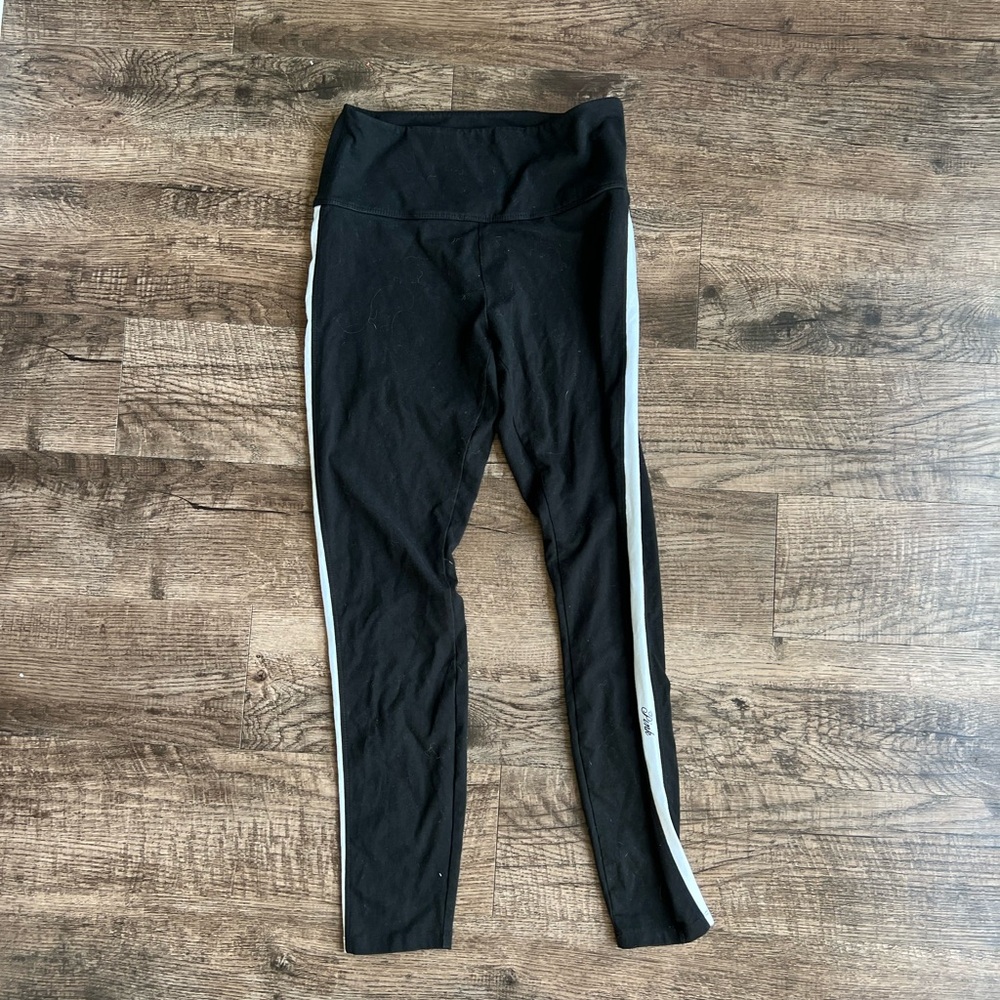 PINK Victoria's Secret Black Leggings with White Stripe
